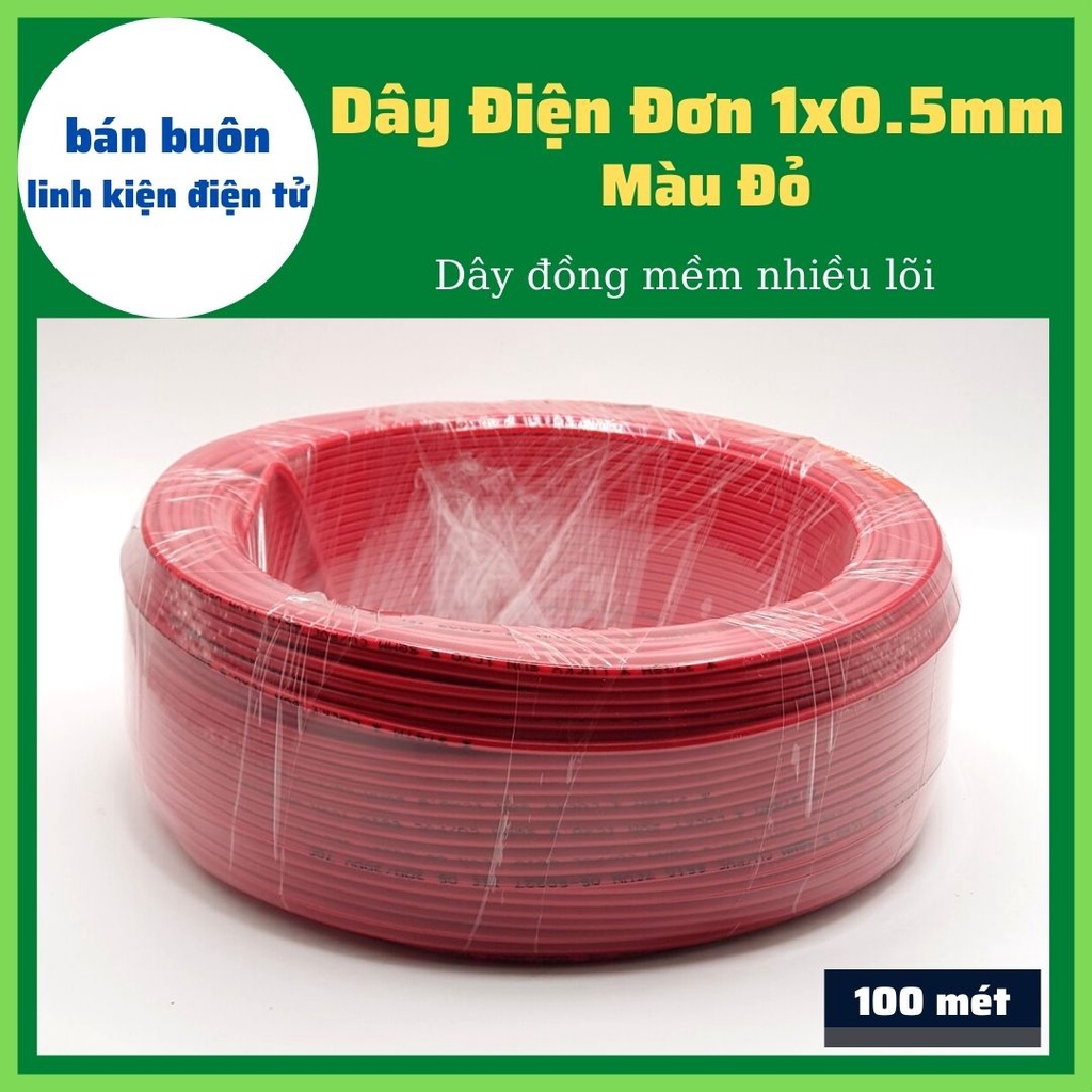 [100 mét] Dây điện đơn, dây điện 1x0.5mm màu đỏ, dây điện 0.5mm, dây mềm nhiều lõi [100% Đồng]