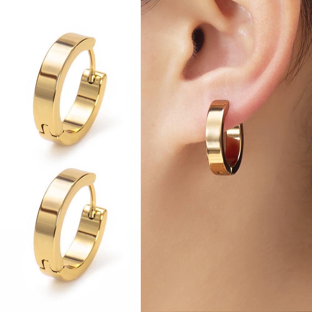 Khuyên Tai Thép Không Gỉ Mạ Vàng 18K 19mm Đơn Giản Phong Cách Hàn Quốc
