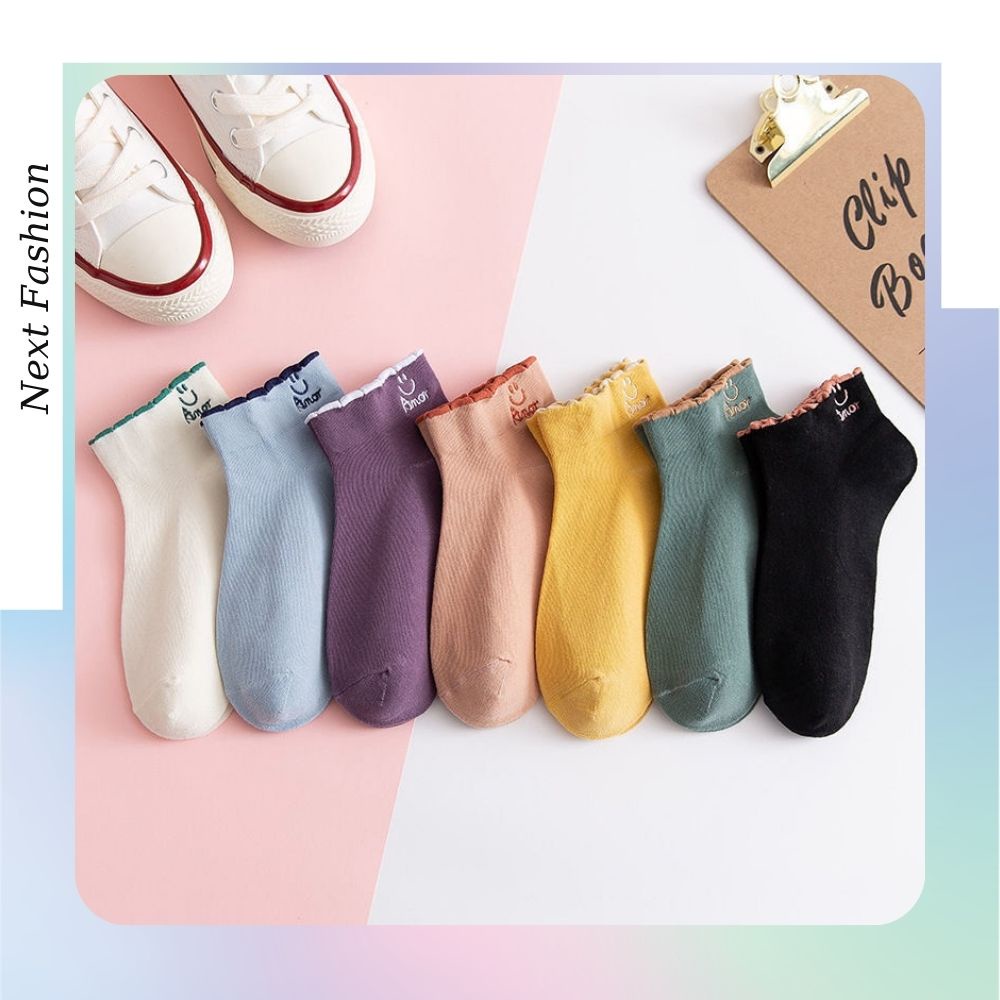 sét 10 đôi Tất nữ ngắn cổ bèo họa tiết mặt cười phong cách Hàn Quốc trẻ trung năng động - T042
