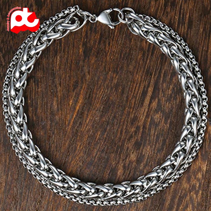 Lắc tay nam titan cao cấp rẻ đẹp sợi dừa thời trang 2 sợi cá tính inox thép không gỉ trangsucpt màu trắng PTLTNA09