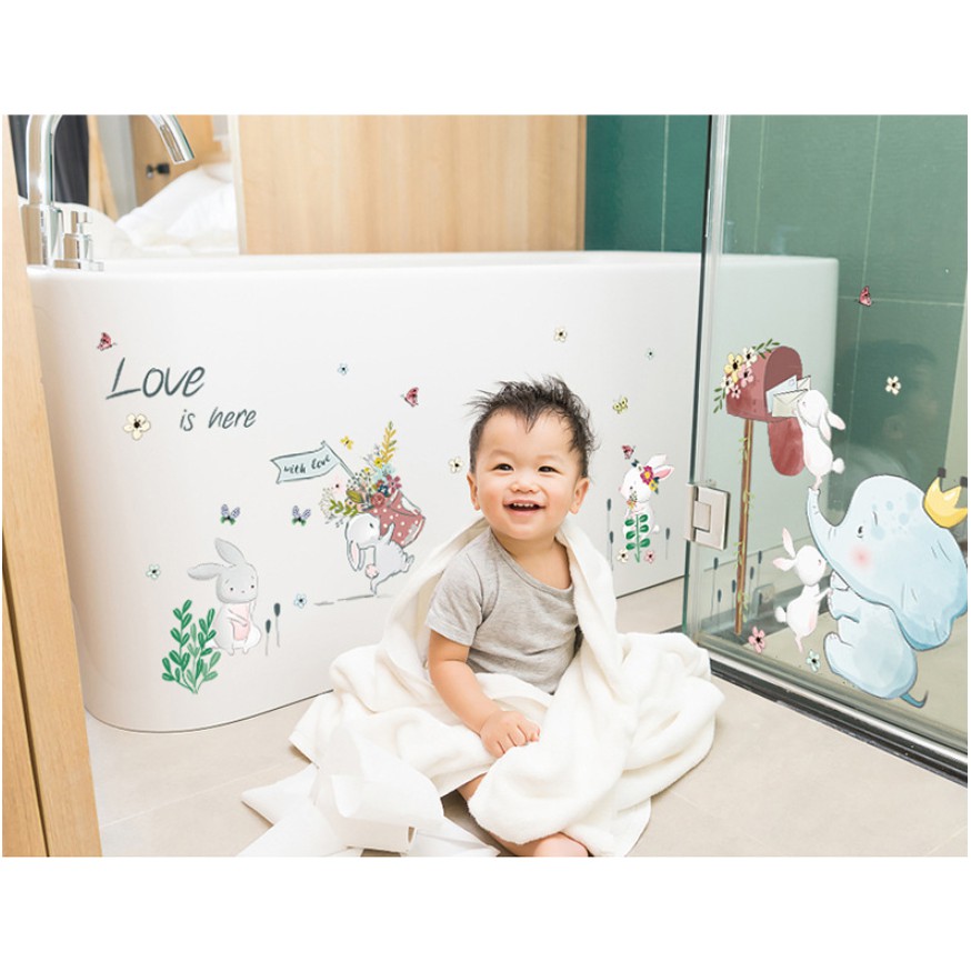 Decal dán tường - Voi xanh xiếc thú màu nhạt