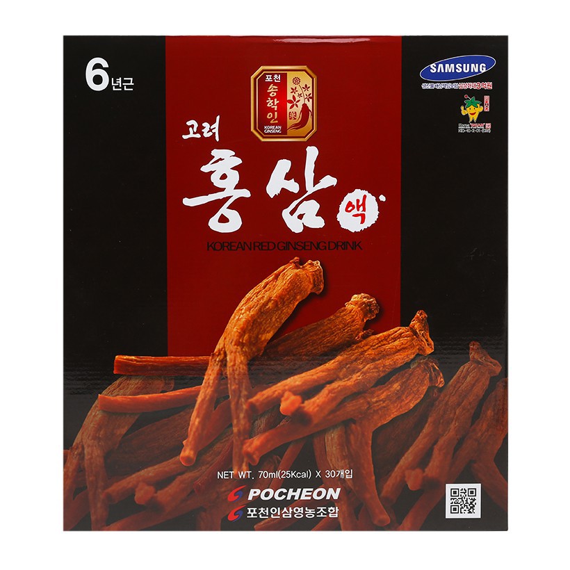 Nước hồng sâm 6 năm tuổi Korean Red Ginseng Pocheon hộp 30 gói x 70ml (Hàng chính hãng )