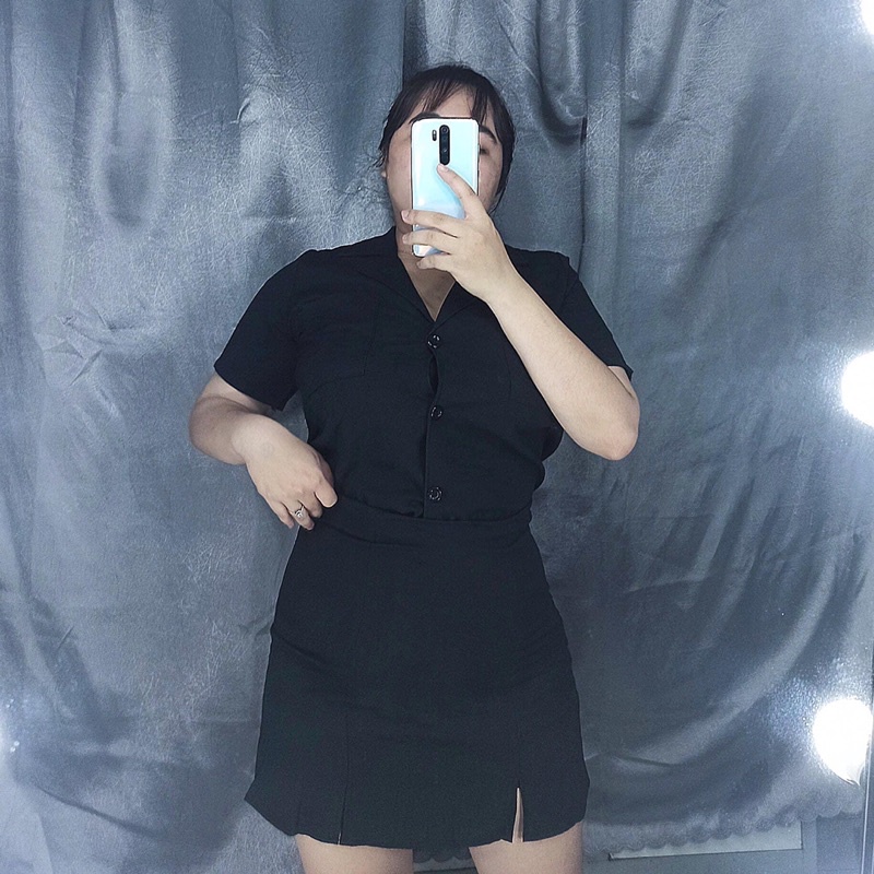 set sơ mi + váy xẻ đùi big size 60-90kg