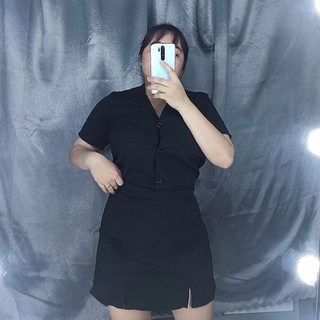 set sơ mi + váy xẻ đùi big size 60-90kg