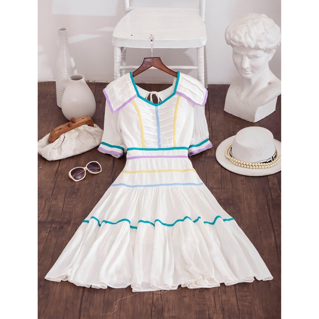 [Mã SKAMSALEP6 giảm 10% tối đa 100K đơn 150K] SÒ VINTAGE - ANIVER Đầm xô viền màu cột dây lưng | BigBuy360 - bigbuy360.vn