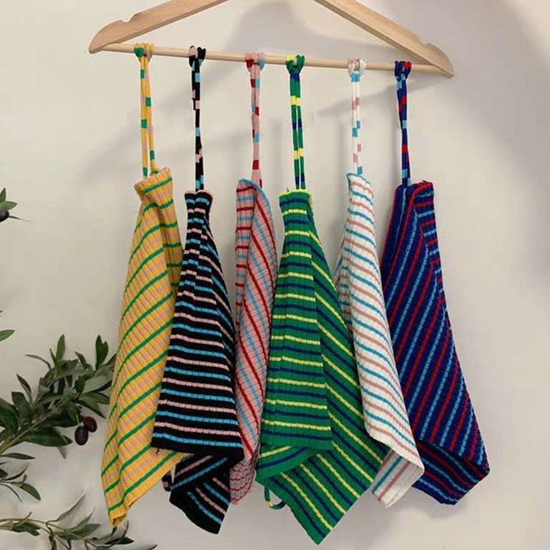 Áo Croptop Hai Dây Dệt Kim Ôm Dáng Họa Tiết Kẻ Sọc Nhiều Màu Cho Nữ