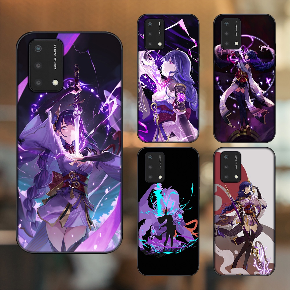 Ốp lưng Oppo A74, A93 5G, A95 viền đen in hình Raiden Shogun Genshin Impact