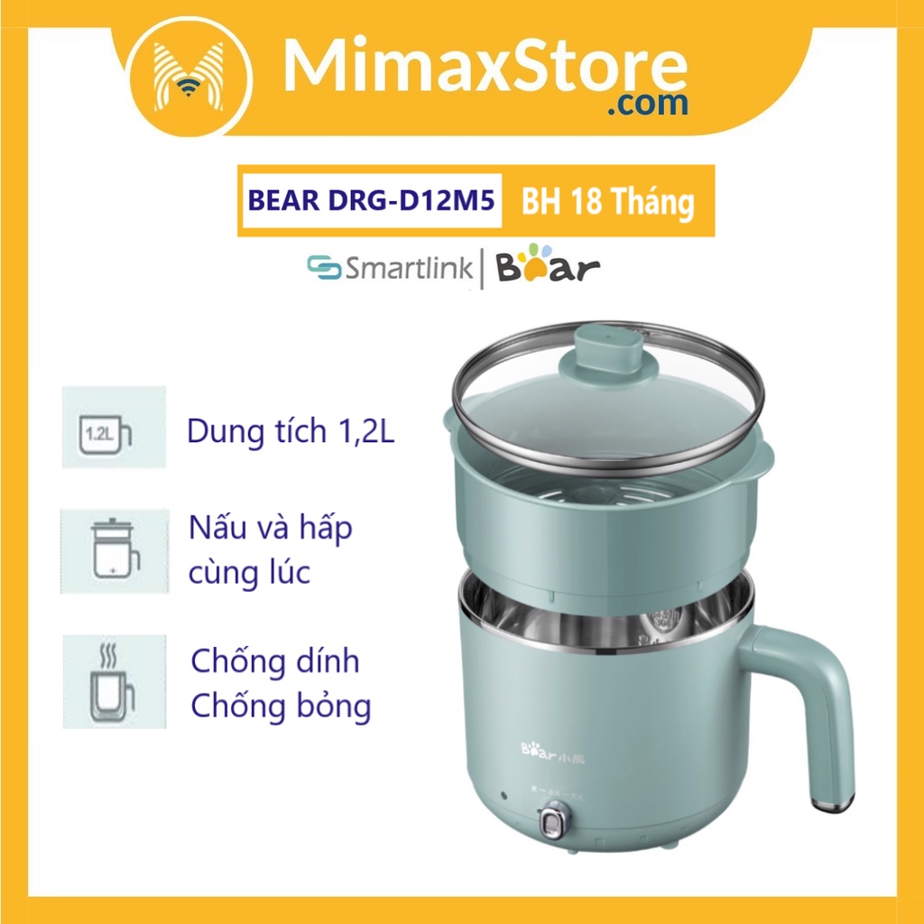 [Hỏa Tốc - HCM] Nồi Lẩu Điện Mini/Hấp Đa Năng Bear 2 Tầng Dung Tích 1.2L DRG-D12M5 | BH 18 Tháng | Mimax Store