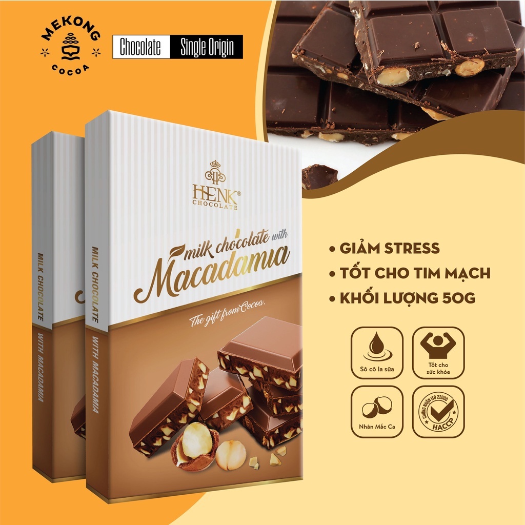 Socola Sữa HENK Chocolate Nhân Macca Thơm Ngon Thanh 50g SCL004