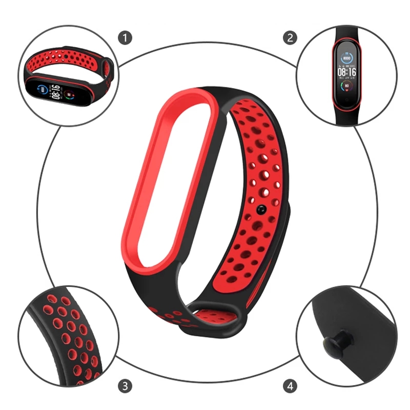 Dây đeo silicon màu trơn thay thế cho đồng hồ thông minh Xiaomi Mi Band 3 4 5 Strap Double Color Original Silicone Strap Replacement Wrist Strap Band Wriststrap Miband 3 4 5 Wristband Smartwatch