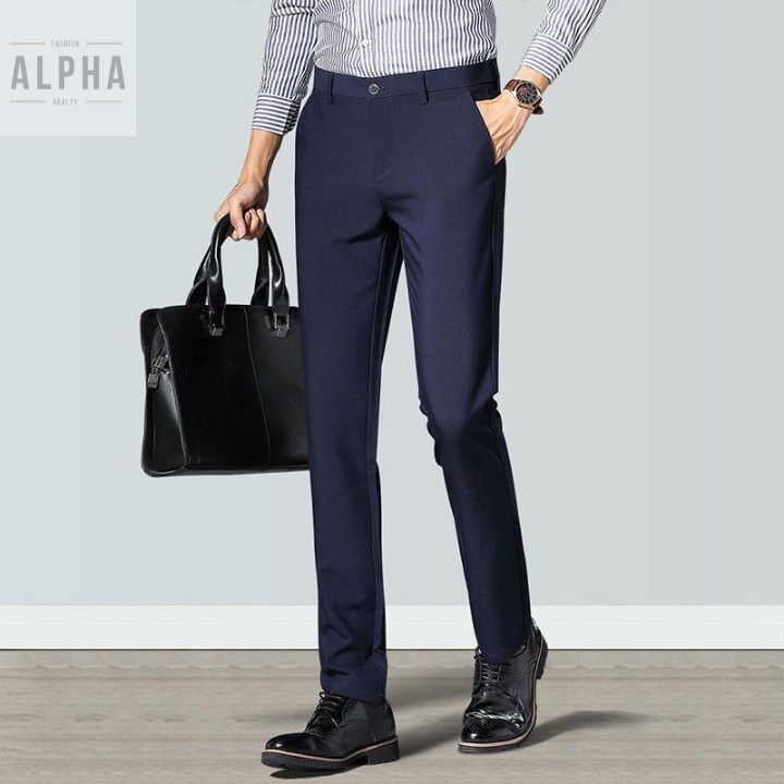 Quần tây nam ống suôn mặc công sở, cao cấp, lịch lãm, ống quần rộng, chất vải co giãn Tuyết Mưa co giãn | BigBuy360 - bigbuy360.vn