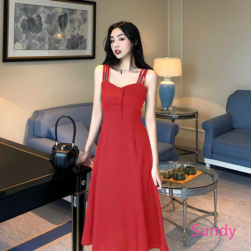 đầm dài Hai Dây Dáng Dài Thời Trang Quyến Rũ