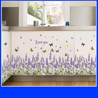 (HCM) Decal dán tường Chân tường hoa oải hương tím - DCT032 - decalhcm