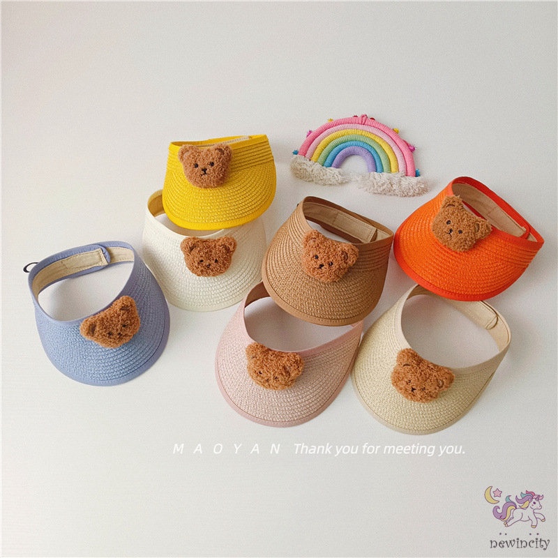 Mũ Cói Hở Chóp Họa Tiết Gấu Hoạt Hình Phong Cách Hàn Quốc Thời Trang Mùa Hè Cho Bé Trai