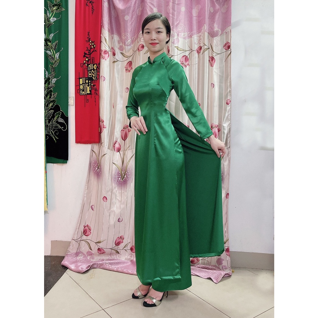 [HÀNG LOẠI 1] ÁO DÀI TRUYỀN THỐNG PHI BÓNG MÀU XANH LÁ, ÁO DÀI MAY SẴN CÓ BIGSIZE ADT2TPBXL