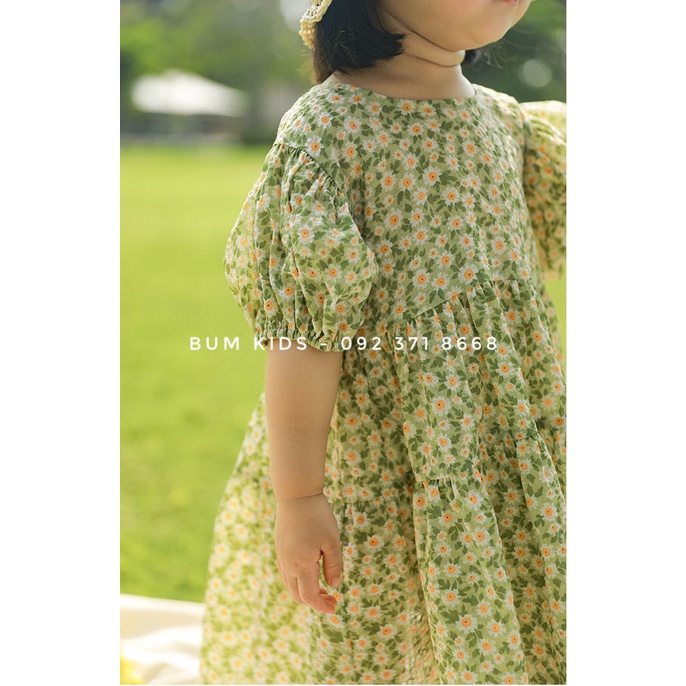 Váy hoa cúc xanh lá cực xinh cho bé gái từ 8-35kg cao cấp G04