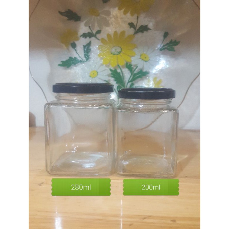 hủ thủy tinh 280ml thân vuông nắp thiếc