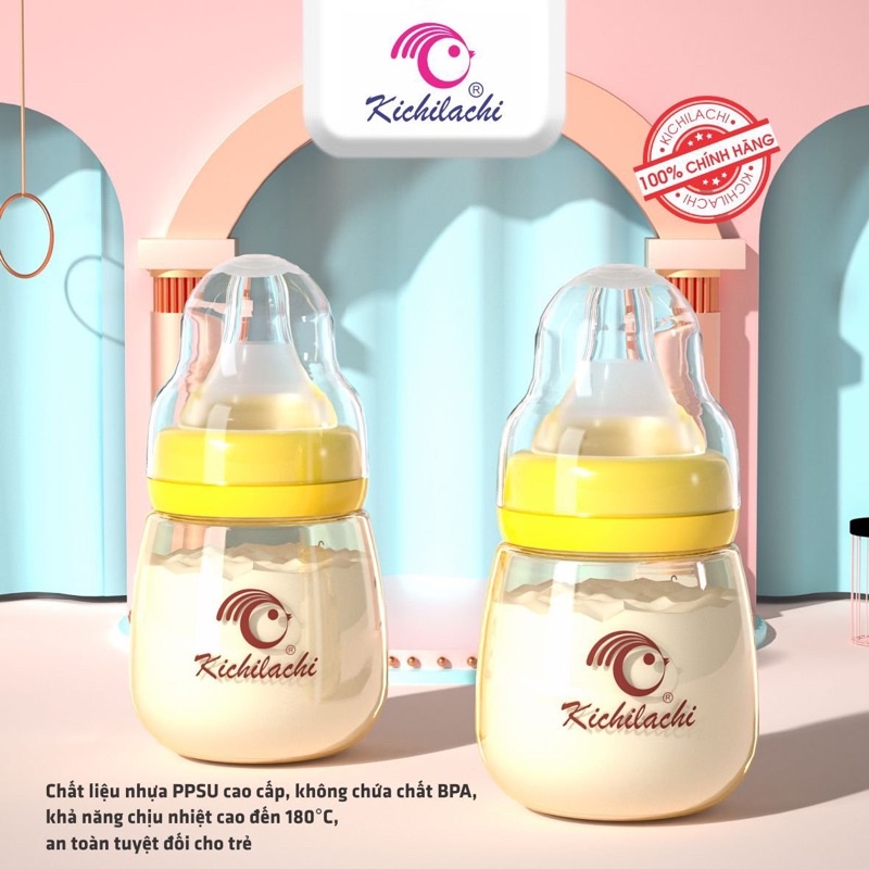 Bình Sữa Sơ Sinh Ppsu Cổ Hẹp Kichilachi 80ml Núm Ti Siêu Mềm Chống Sặc Và Đầy Hơi Cho Bé