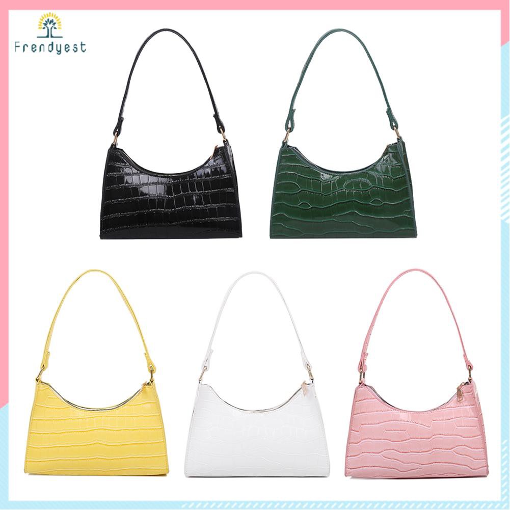 Túi xách da PU vân da cá sấu màu trơn thời trang vintage cho nữ