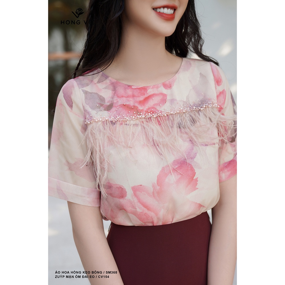 Áo nữ thiết kế Hong Vic hoa hồng kẹo bông SM368