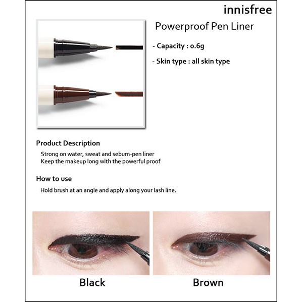 Kẻ Mắt Nước INNISFREE POWERPROOF PEN LINER Màu đen