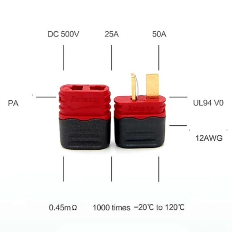 - Jack cắm chữ T AM-1015E chính hãng Amass chịu tải hơn 50A chân mạ vàng nối Pin Lipo Quad Drone RC