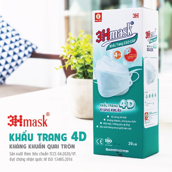 Combo 10 Hộp (Hộp 20 cái) Khẩu trang 4D 3HMask QUAI DẸP chính hãng cao cấp