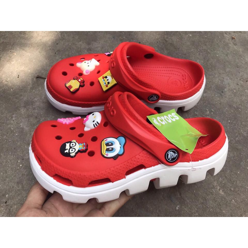 Dép sục cross nam, giày cross nữ đế cao đi mưa full box  màu đỏ và full size 35 đến 45, tặng 12 sticker gắn dép