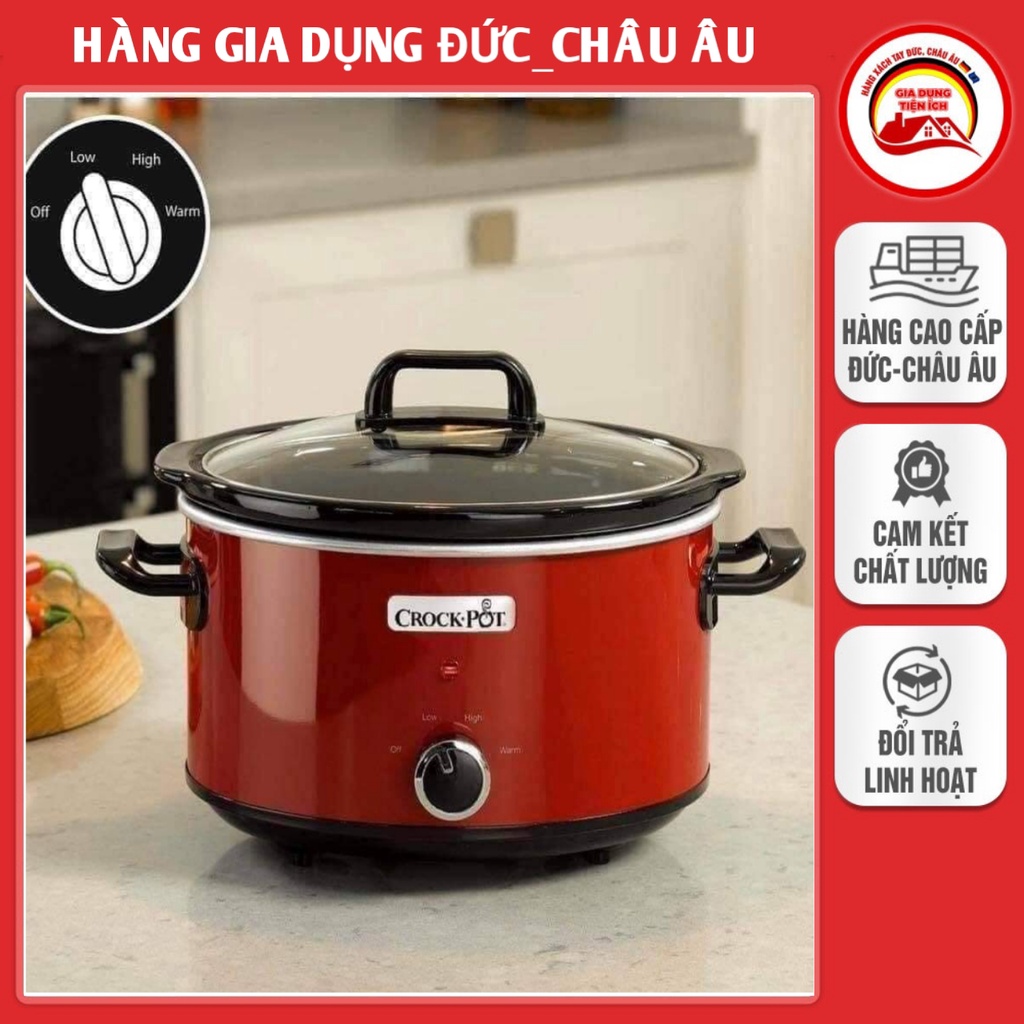 Nồi nấu chậm CROCK-POT SCV400RD 3.5 lit, lòng nồi gốm KERAMIK tặng kèm 3 dụng cụ nấu ăn