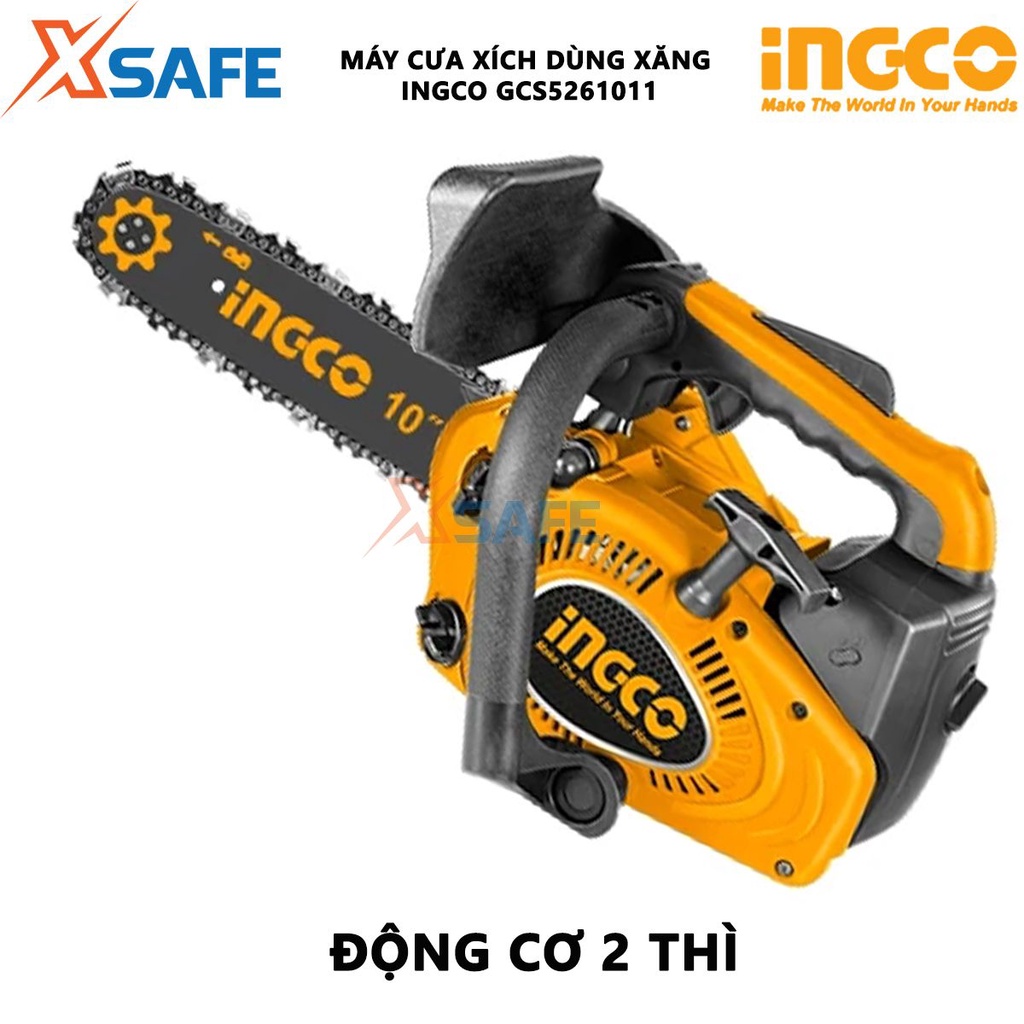 Máy cưa xích x-ăng INGCO GCS5261011 động cơ 2 thì, công suất 0.7KW, đường kính cắt tối đa 200mm -  chính hãng