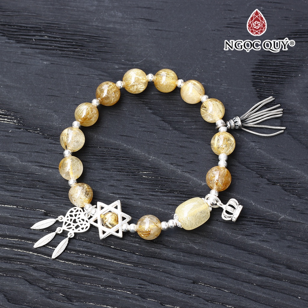 Vòng TA tóc vàng phối lu thống charm bạc - Ngọc Quý