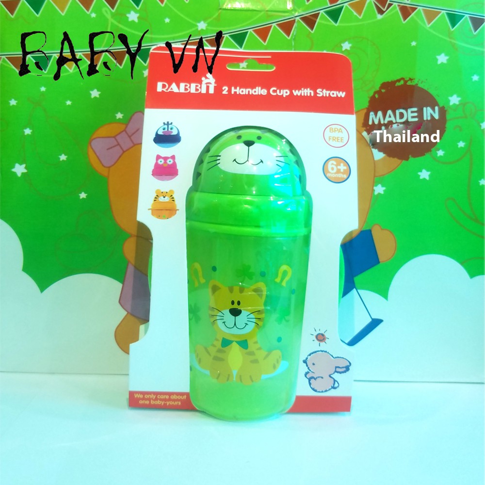 Bình nước cho bé , Bình uống nước cho bé có ống hút 360ml Babyvn , HC118
