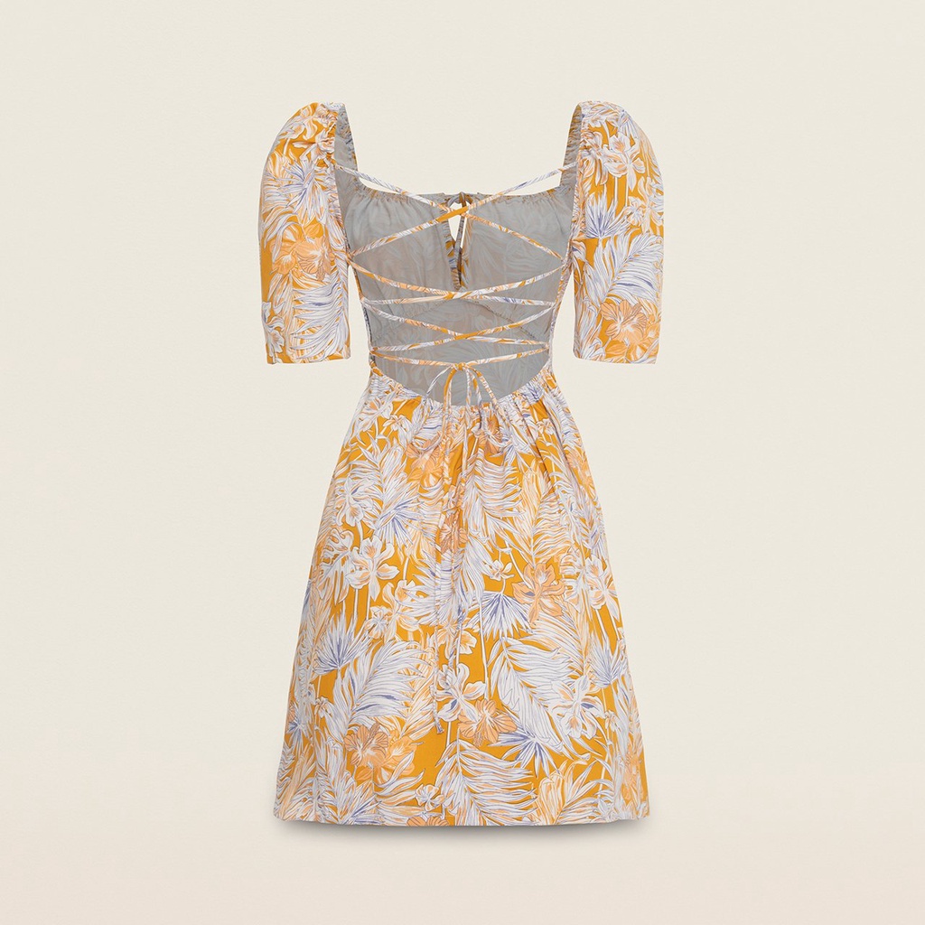 Đầm Hoa Tay Hở Lưng Đan Dây - EDINI - D1509