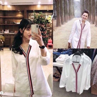 ÁO SƠ MI SỌC DÁNG DÀI NỮ