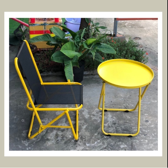 Bộ 1 Ghế 1 Bàn Lưng Thấp 70cm Màu Vàng Sơn Tĩnh Điện, Sử Dụng Trong Quán Cafe Trà Sữa, Độ Bền Cao