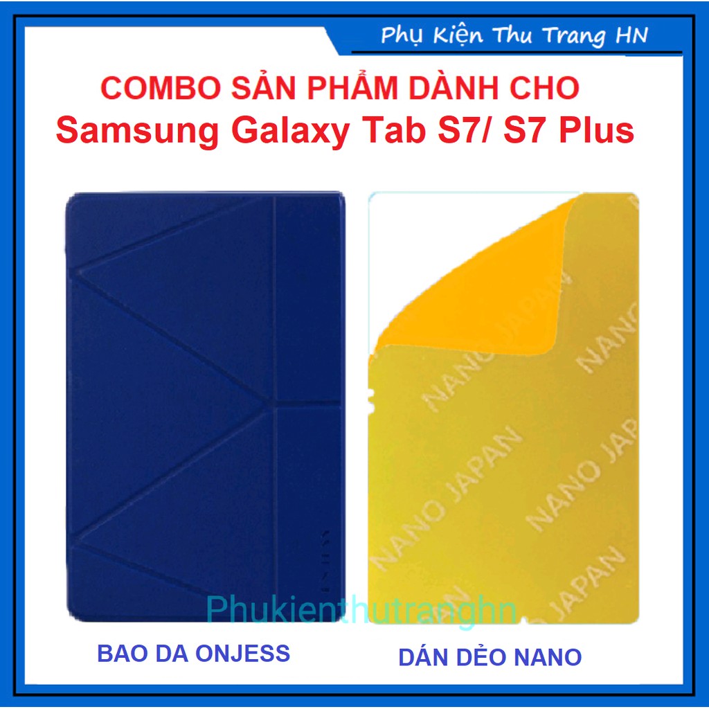 Combo Samsung Tab S7/ S7 Plus bao da chính hãng Onjess + dán cường lực dẻo nano siêu biền chống vỡ chống sứt mẻ cạnh