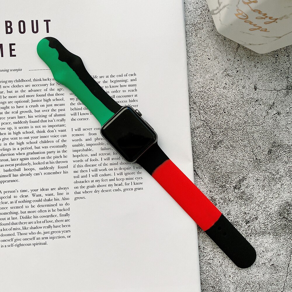 Dây đeo silicone thay thế đầy màu sắc cho Apple Watch 7 6 SE 5 4 3 2 1 44mm 40mm cho iWatch 41mm 45mm 44mm 40mm 38mm 42mm Dây đồng hồ thông minh ba màu t500 pro t55 x7 w34