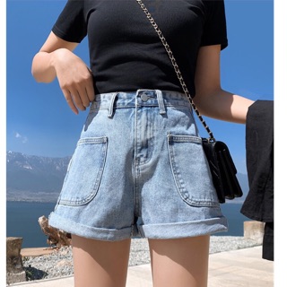 (Ảnh thật) Quần sooc bò nữ short ống rộng gập gấu