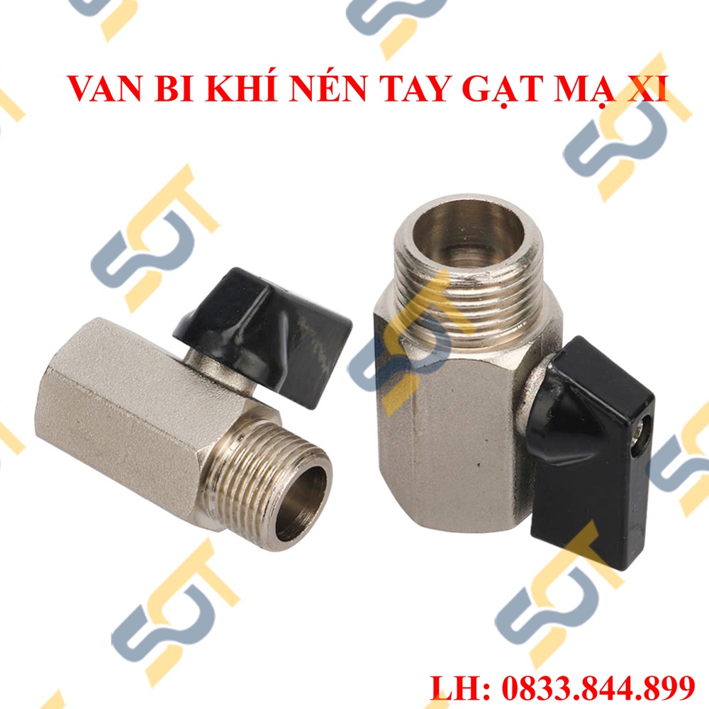 Van khí nén, van bi đồng tay gạt mini ren 13 17 21 đồng mạ lắp đặt hệ thống khí nén, thủy lực