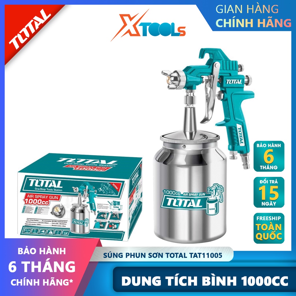 Súng phun sơn Total TAT11005 Máy phun sơn cầm tay Đầu vòi 1.5mm Áp lực: 3-4bar Mức tiêu thụ 4.2-7.1cfm [XTOOLs]