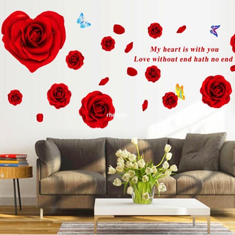 Decal dán tường Cánh Hoa hồng đỏ size 60x90cm