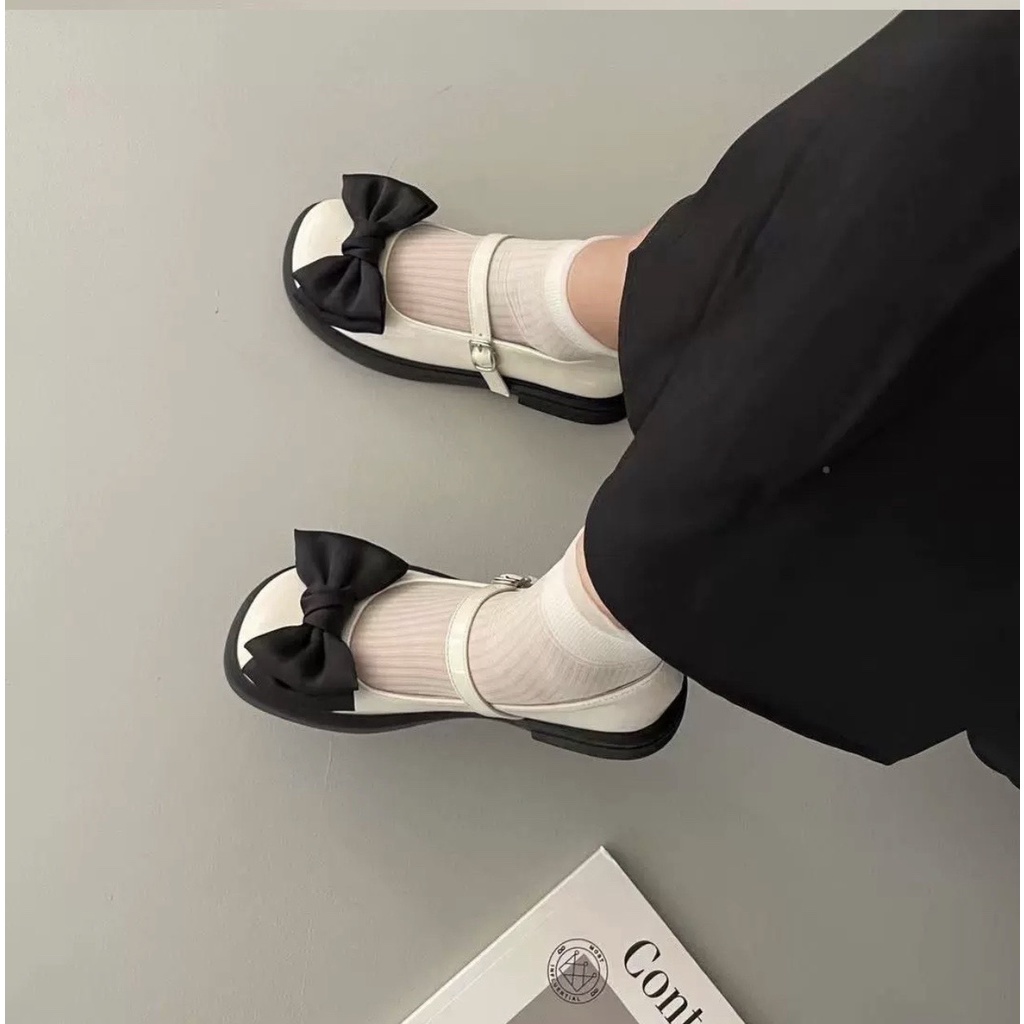 (S105) Giầy búp bê nữa da bóng tag nơ 2 phân (Mã F999)