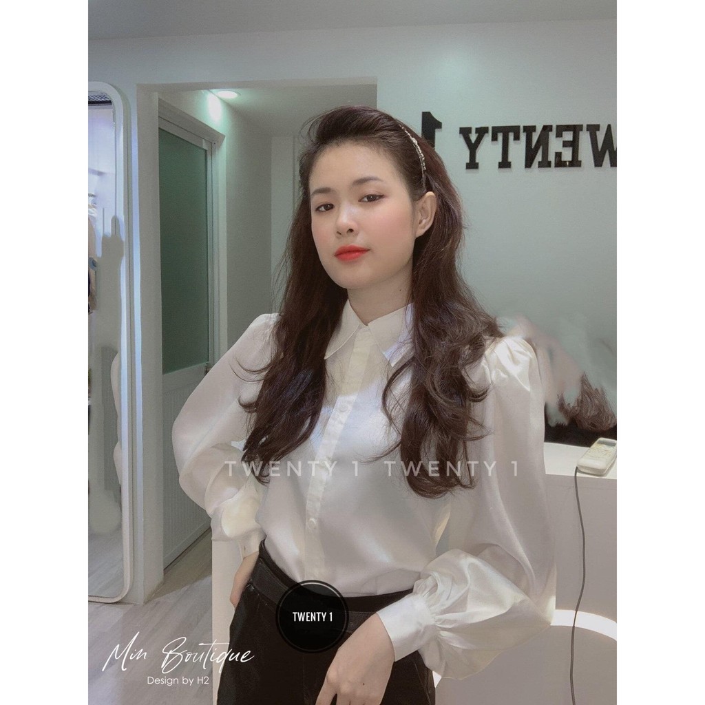 Áo sơ mi LỤA trắng tay bồng ( kèm ảnh thật,video)