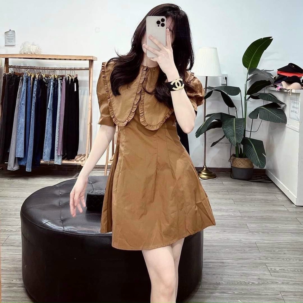 Đầm Xòe Ngắn Cổ Bèo Tay Phồng Dễ Thương