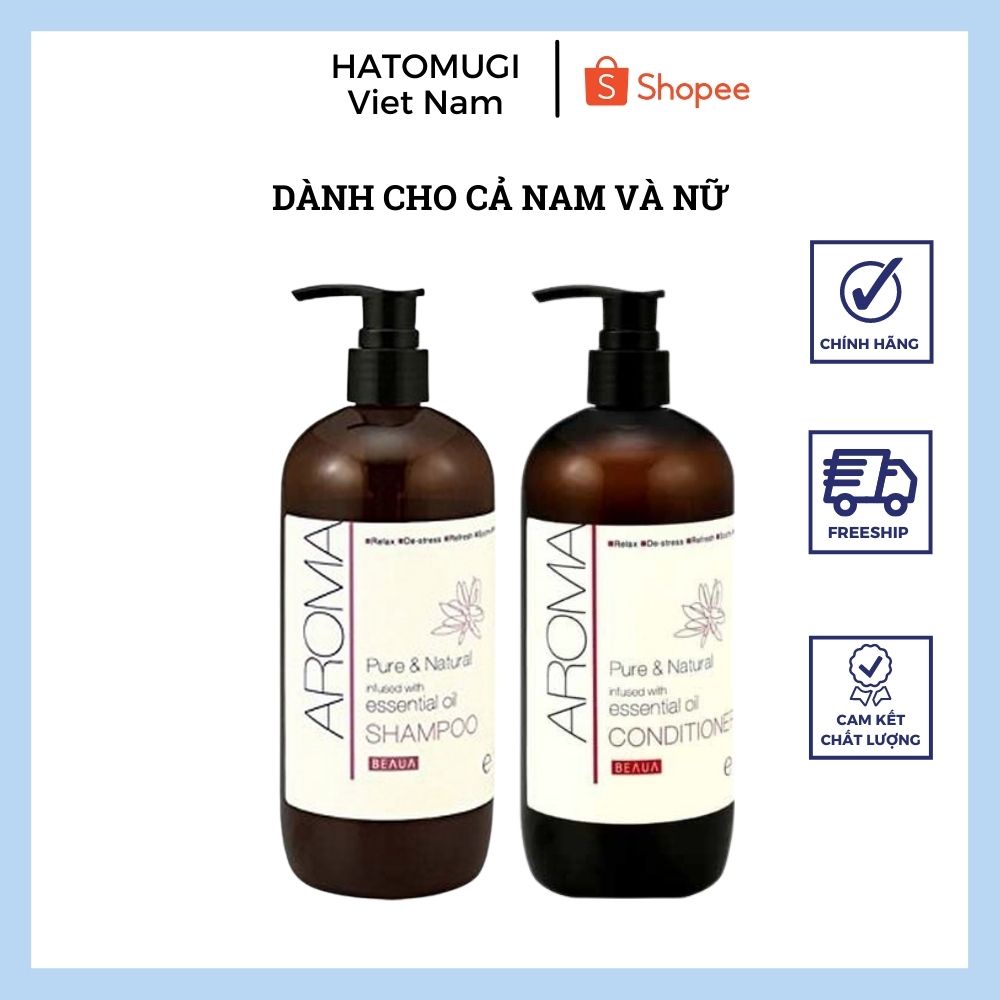Dầu Gội và Dầu Xả Siêu Dưỡng Tóc Mềm Mượt, Sạch Gàu Chiết Xuất Tinh Dầu Thơm Aroma Pure HATOMUGI 480ml