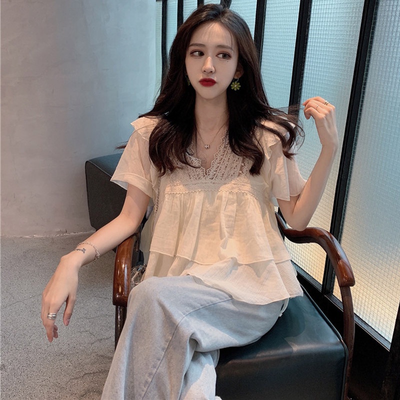 Áo Sơ Mi chiffon Tay Ngắn Phong Cách Hàn Quốc Mới