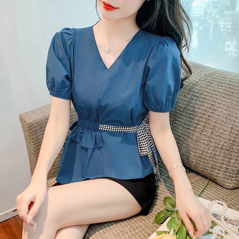 Áo Sơ Mi Tay Ngắn Cổ Chữ V Dáng Ôm Thiết Kế Đơn Giản Thời Trang Mùa Hè Cho Nữ