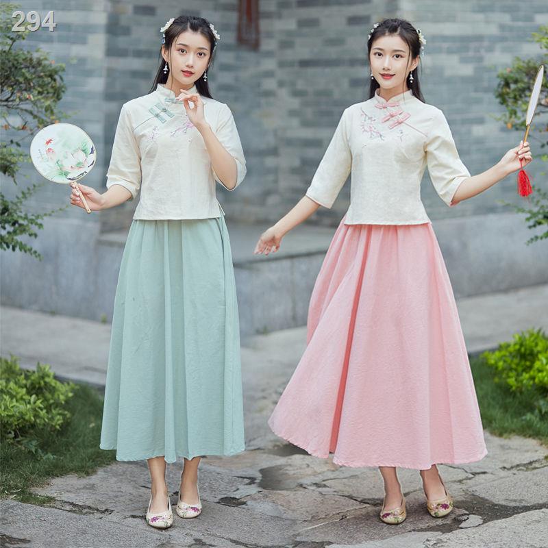 Quần áo của phụ nữ Cộng hòa Trung Hoa Phong cách cổ điển Quốc Khóa sườn xám Hai mảnh cải tiến Đồng phục học