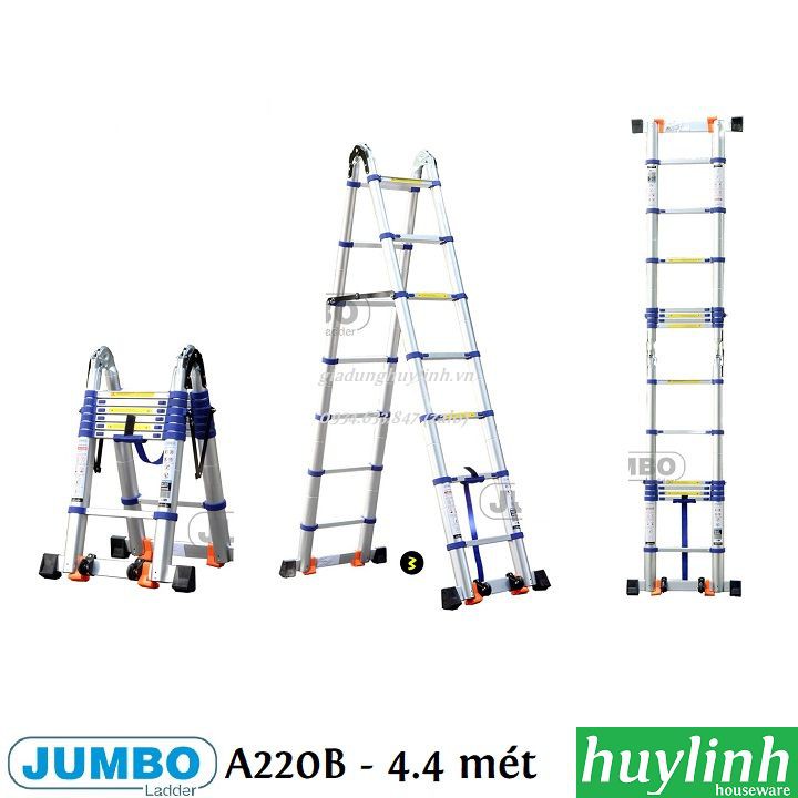 Thang nhôm rút đôi chữ A Jumbo A220B - 4.4 mét