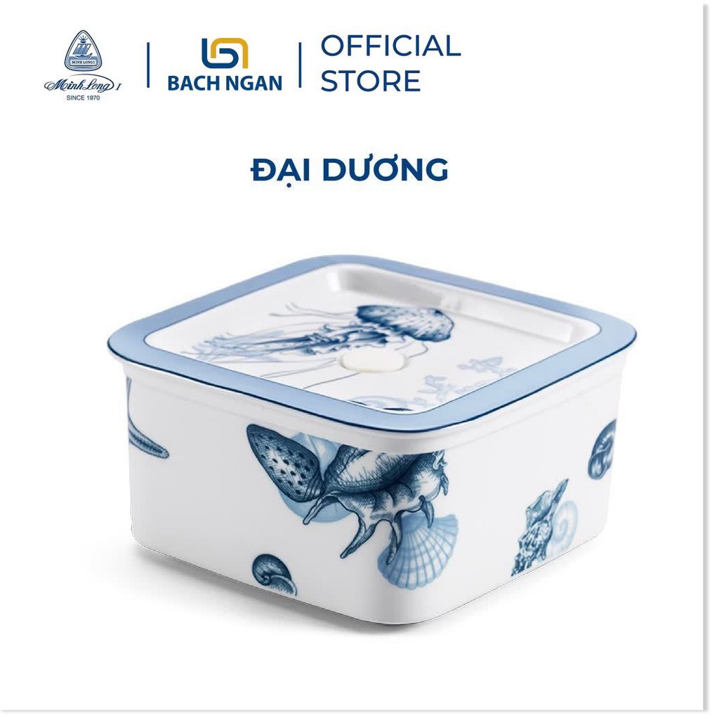 Hộp đựng thức ăn bằng sứ 15 cm - Đại Dương - Minh Long có nắp đậy, đựng thực phẩm, trái cây rất tiện lợi, giữ nhiệt tốt
